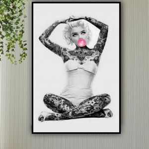 Marilyn Monroe Tattooed Poster Pink Bubble gum Art Premium Quality 12x18 Framed